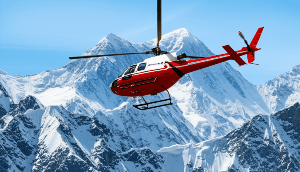 Himalayan Helicopters - Helicopter flying over Himalayan mountains